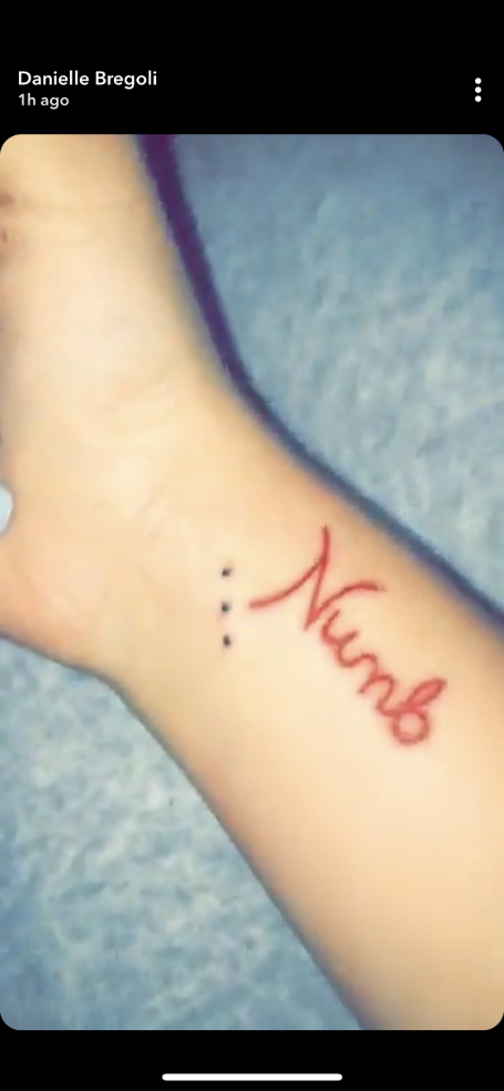 bergoli with her numb tattoo on snapchat 